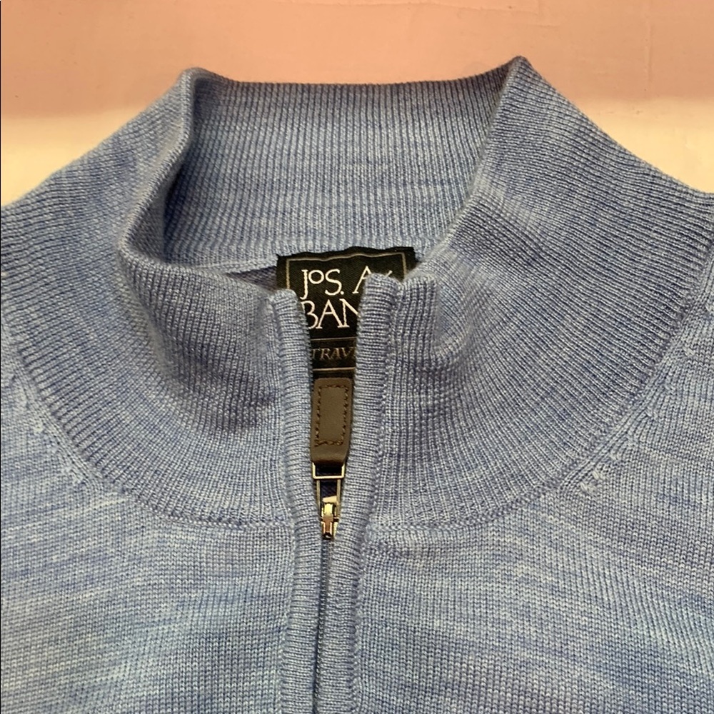 Luxury Jos A Bank Traveler Merino Wool 1/4-Zip Sweater Blue Tailored Fit NWT - Picture 5 of 13